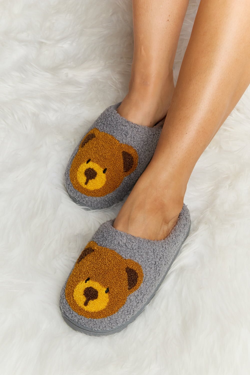 Melody - Teddy Bear Print Plush Slide Slippers