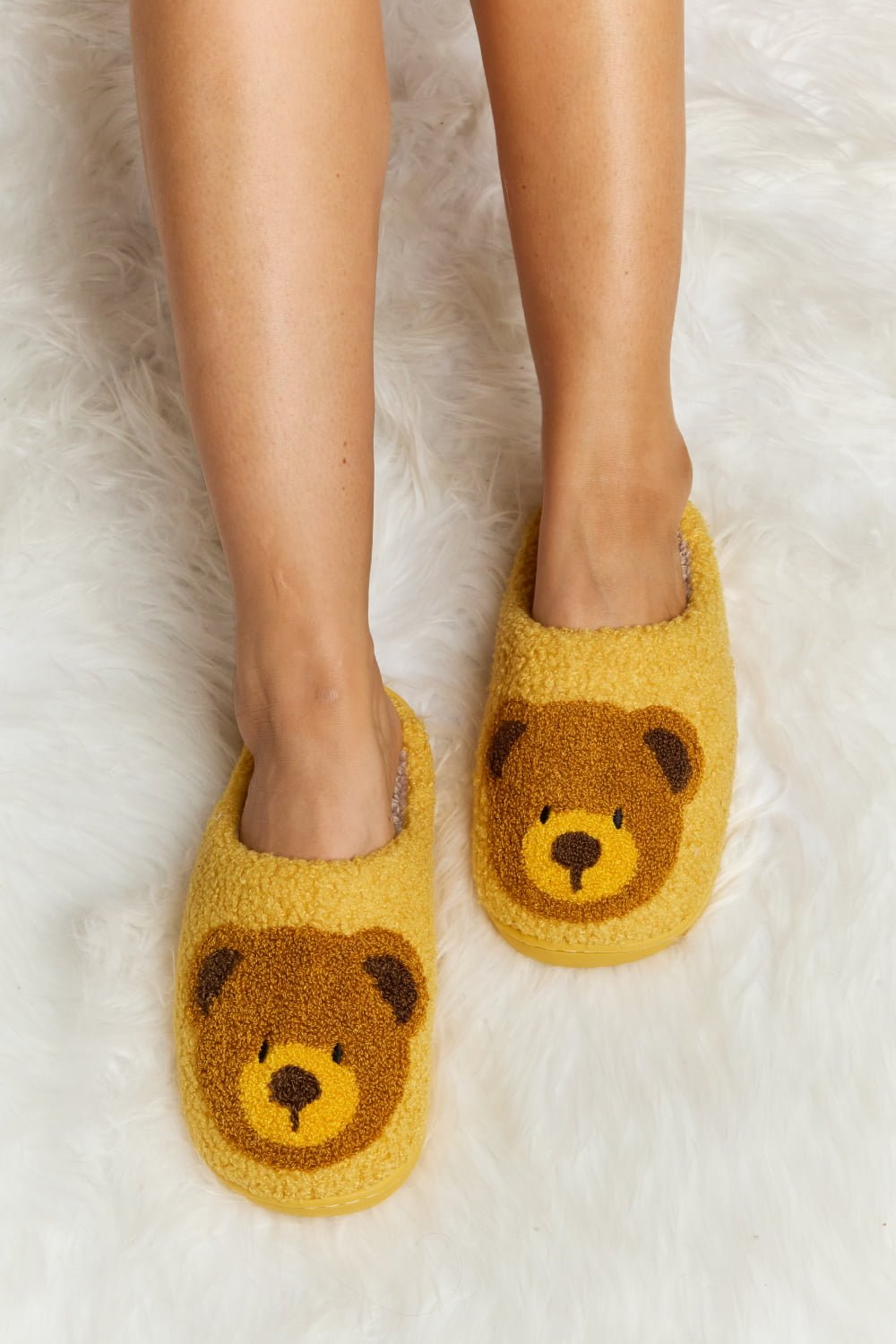 Melody - Teddy Bear Print Plush Slide Slippers