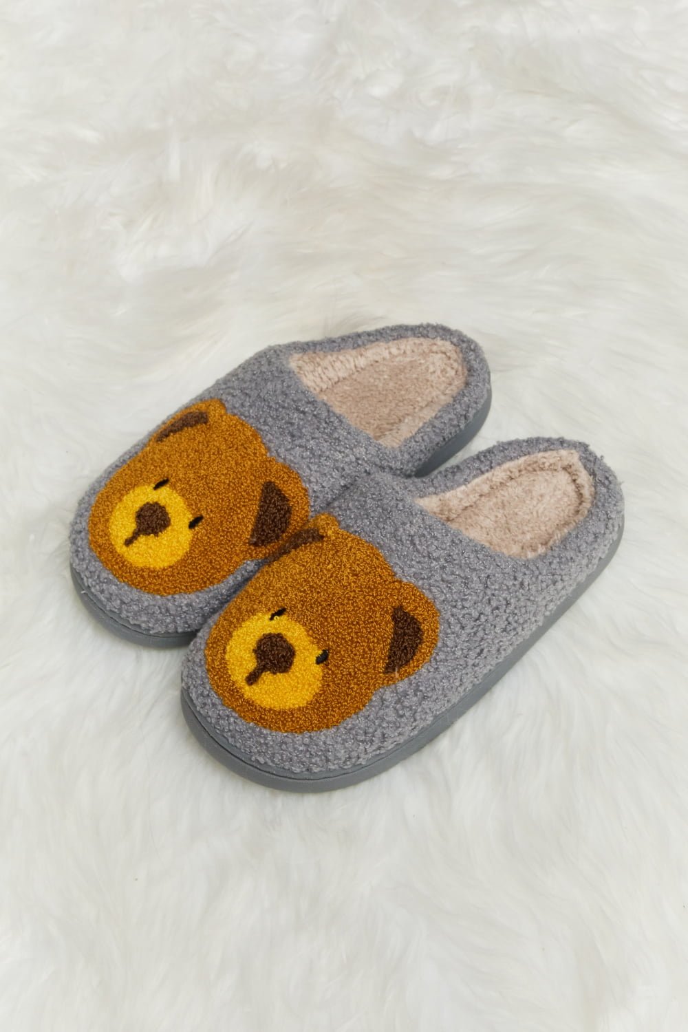 Melody - Teddy Bear Print Plush Slide Slippers