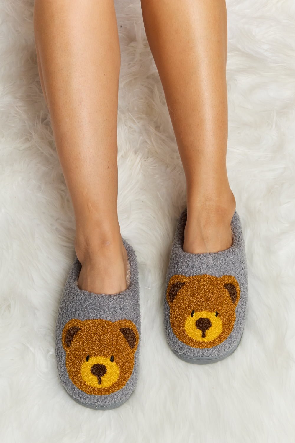 Melody - Teddy Bear Print Plush Slide Slippers