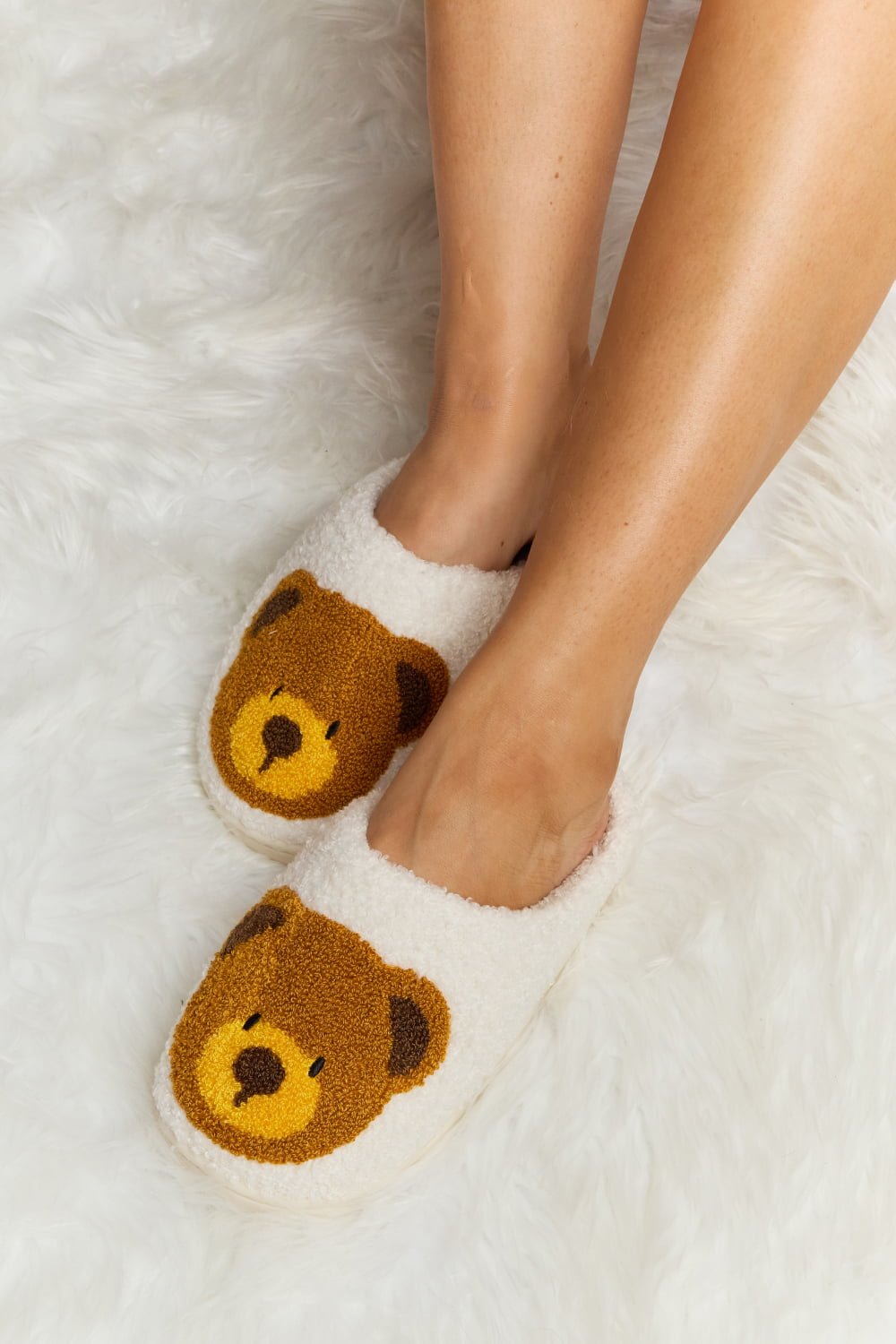 Melody - Teddy Bear Print Plush Slide Slippers