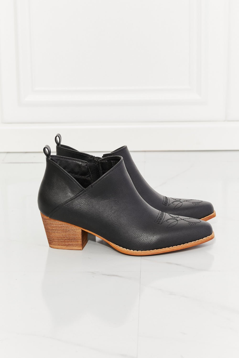 MelodyEmbroidered Crossover Cowgirl Bootie in Black