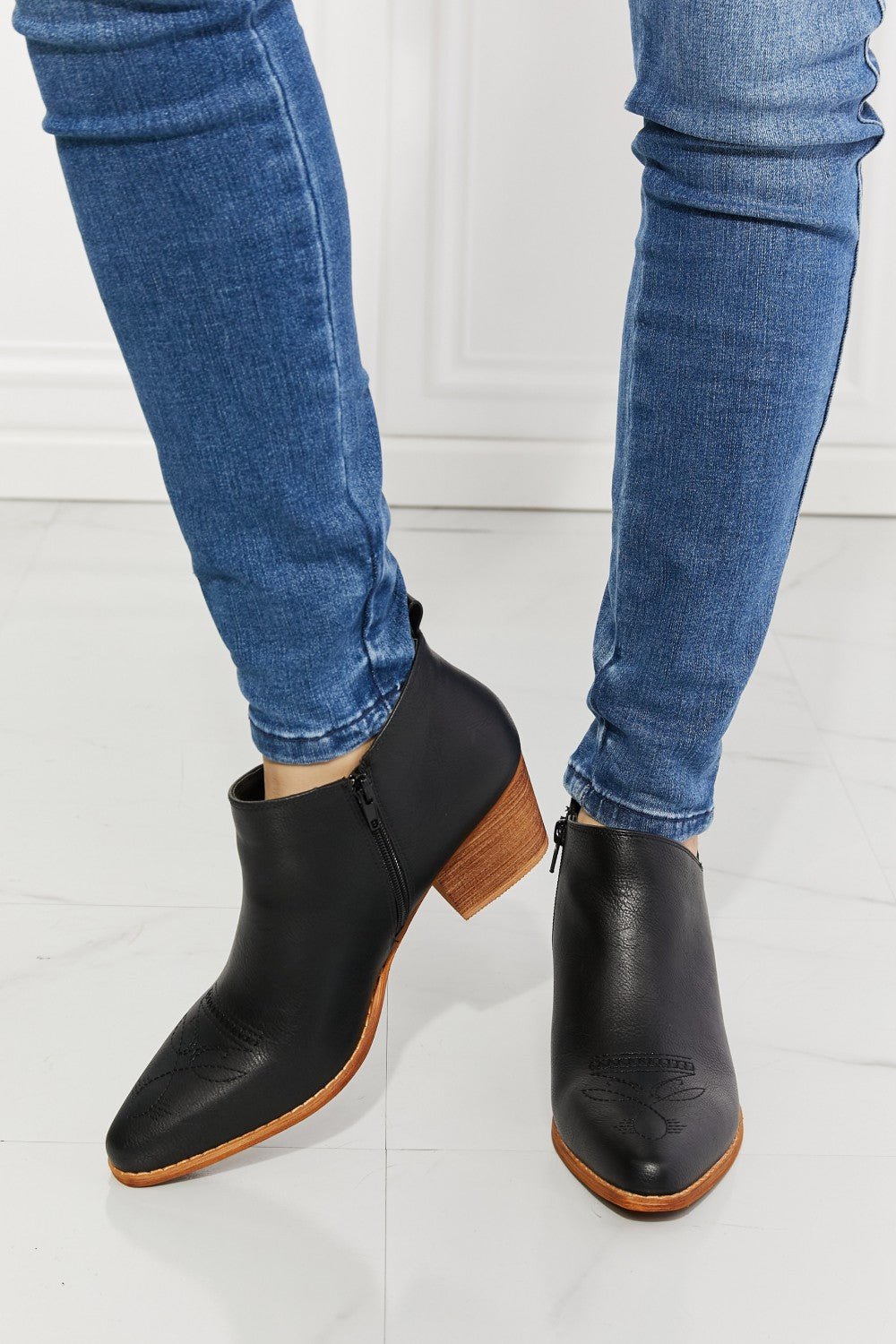 MelodyEmbroidered Crossover Cowgirl Bootie in Black