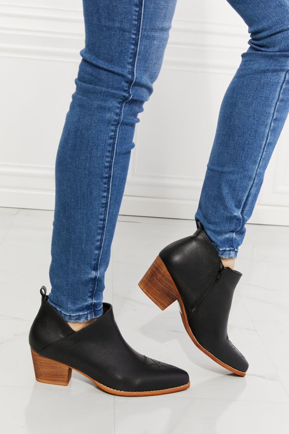 MelodyEmbroidered Crossover Cowgirl Bootie in Black