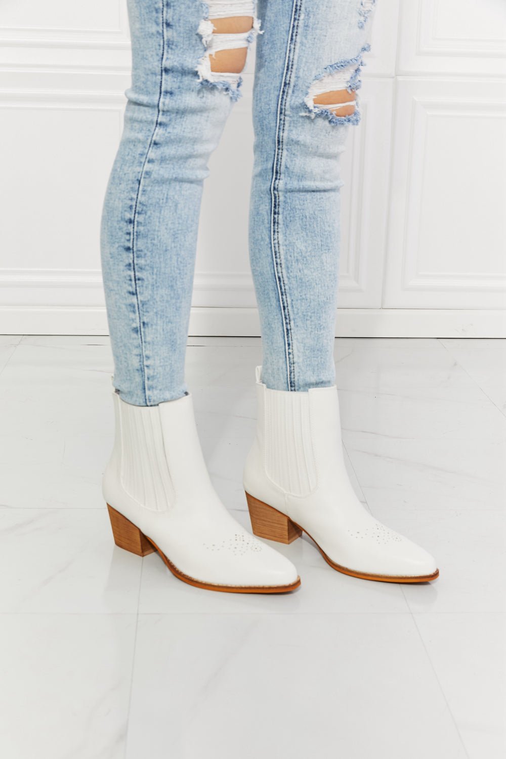 MelodyStacked Heel Chelsea Boot in White