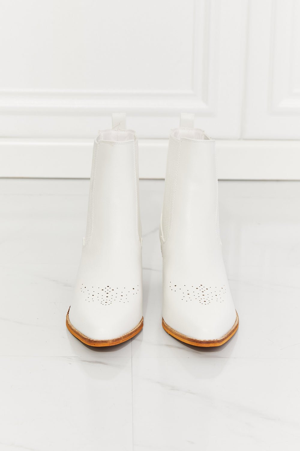 MelodyStacked Heel Chelsea Boot in White