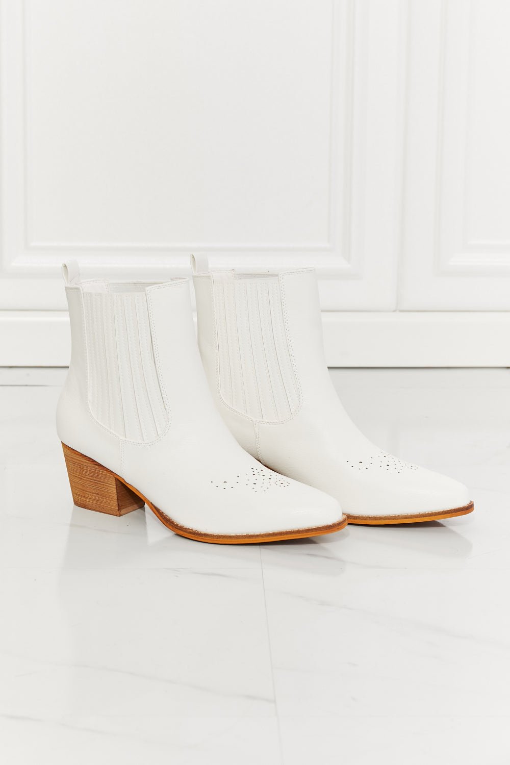 MelodyStacked Heel Chelsea Boot in White