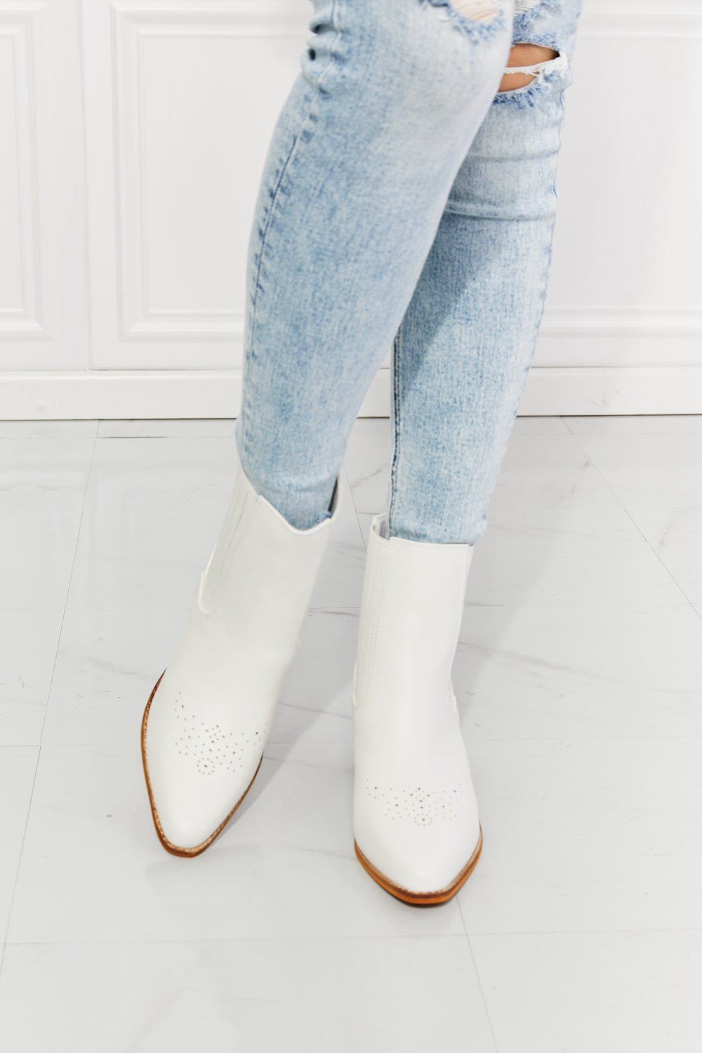 MelodyStacked Heel Chelsea Boot in White