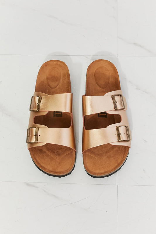 MelodyVegan Leather Double - Banded Slide Sandal in Gold