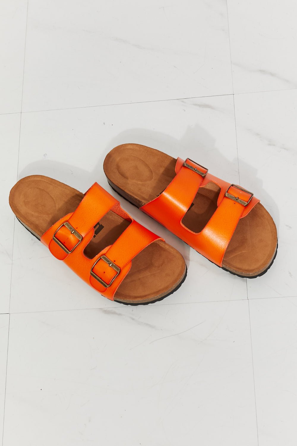 MelodyVegan Leather Double Banded Slide Sandals in Orange