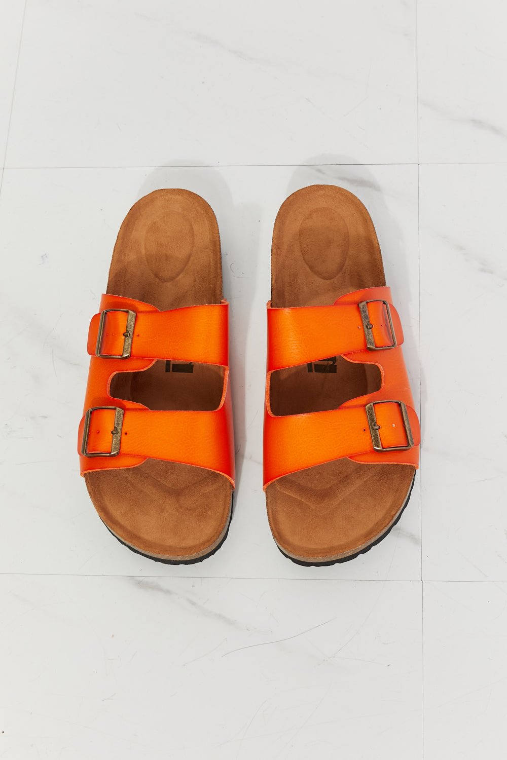 MelodyVegan Leather Double Banded Slide Sandals in Orange