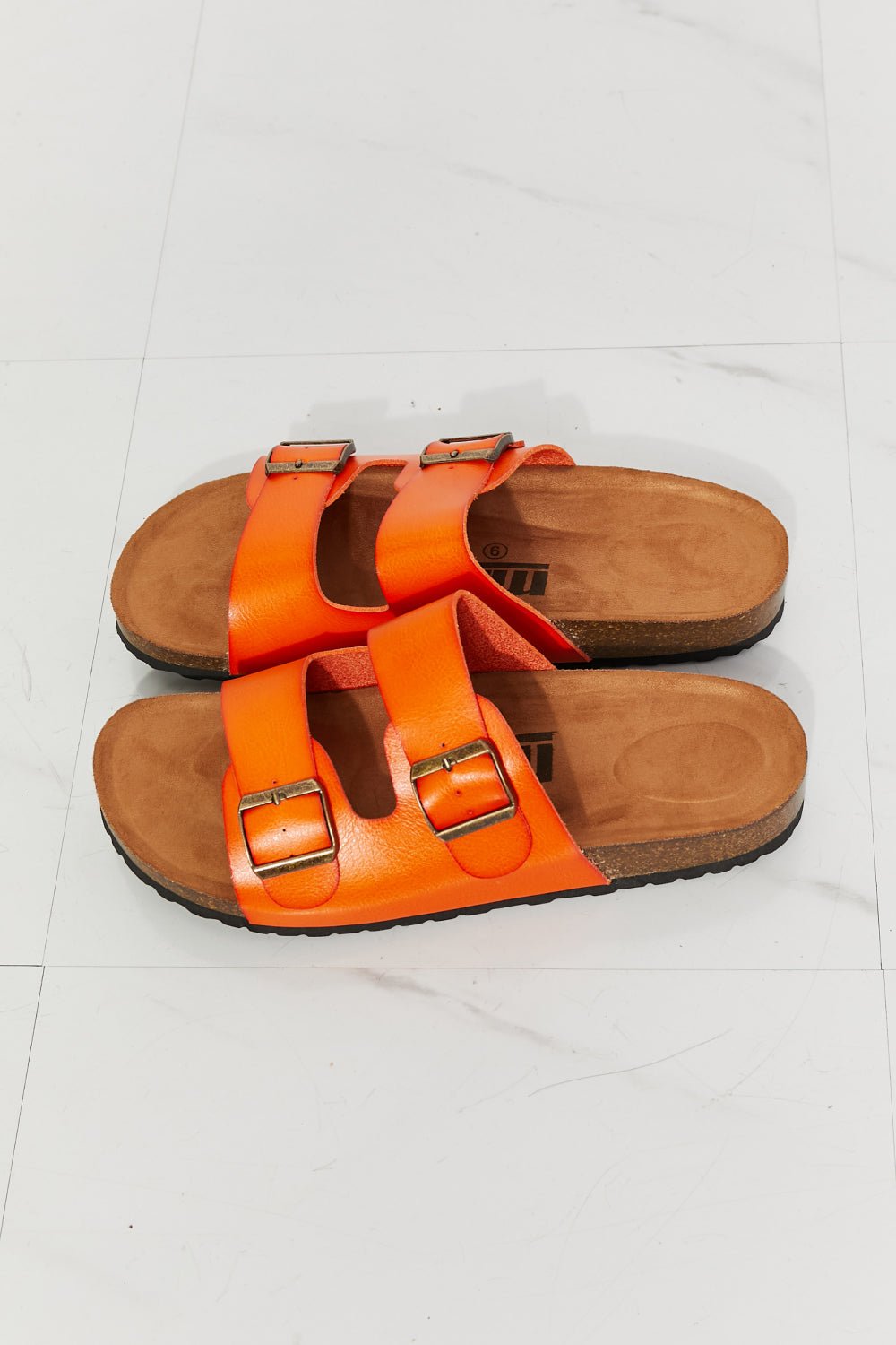 MelodyVegan Leather Double Banded Slide Sandals in Orange