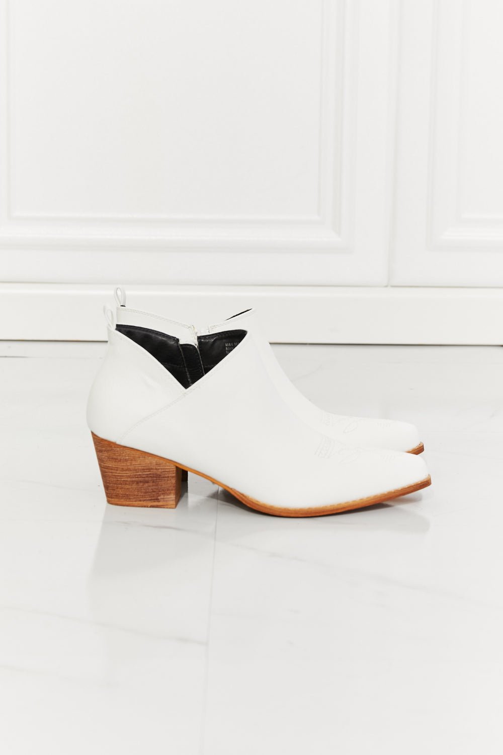 MelodyVegan Leather Embroidered Crossover Cowgirl Bootie in White