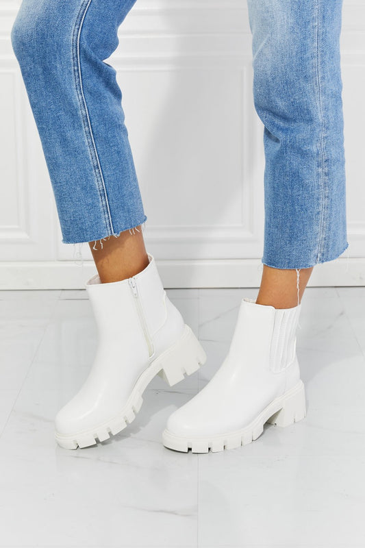 MelodyVegan Leather Lug Sole Chelsea Boots in White