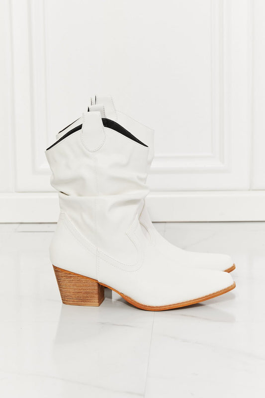 MelodyVegan Leather Scrunch Cowgirl Boots in White