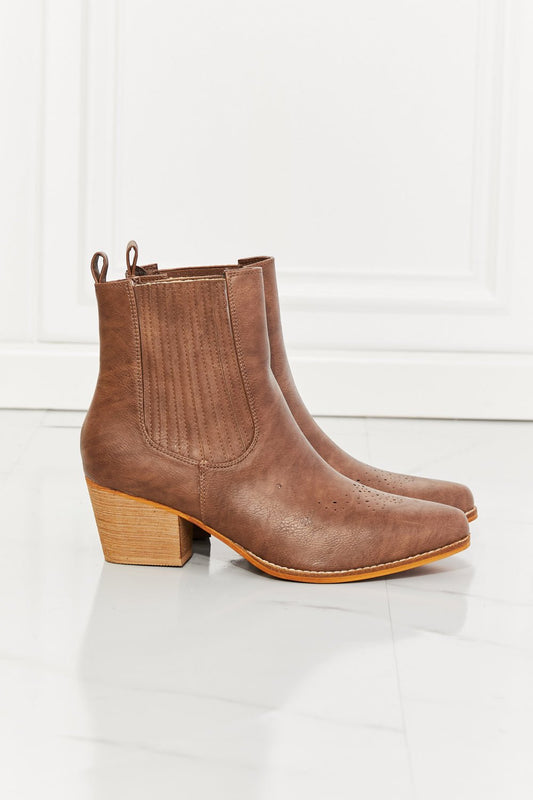 MelodyVegan Leather Stacked Heel Chelsea Boot in Brown