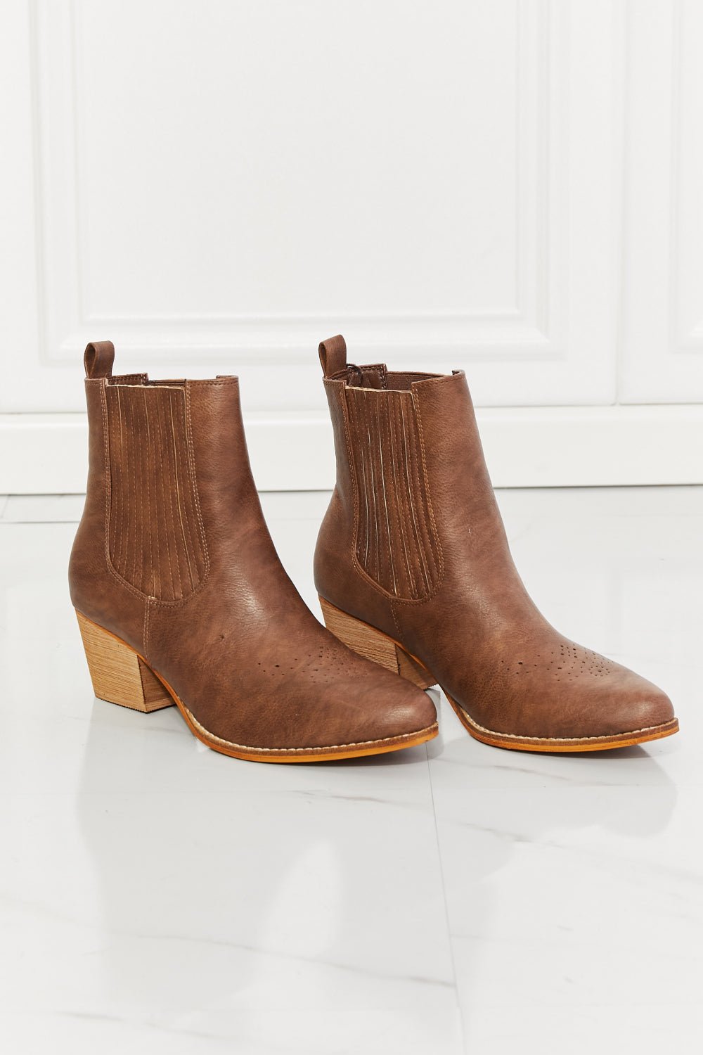 MelodyVegan Leather Stacked Heel Chelsea Boot in Brown