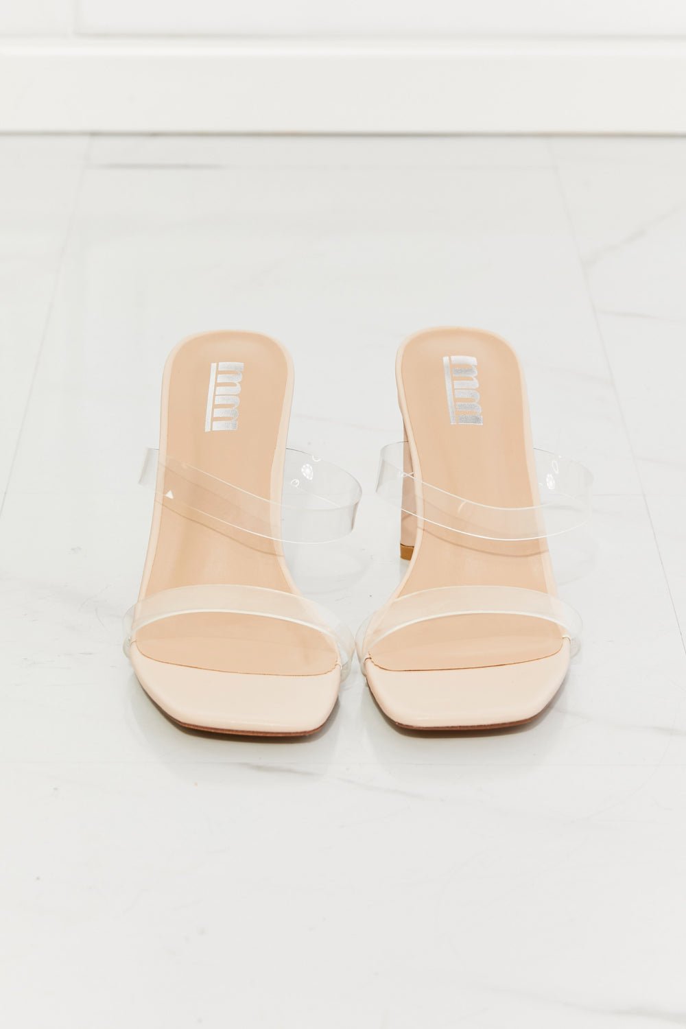 MelodyVegan Leather Transparent Double Band Heeled Sandal in Beige