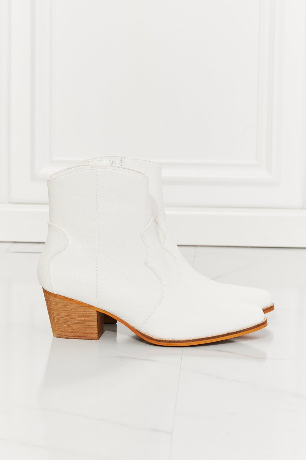 MelodyVegan Leather Western Ankle Boots in White