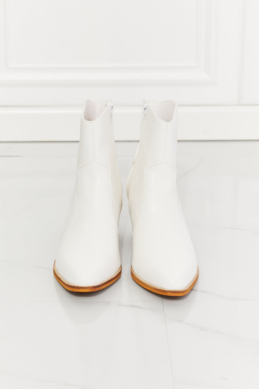 MelodyVegan Leather Western Ankle Boots in White