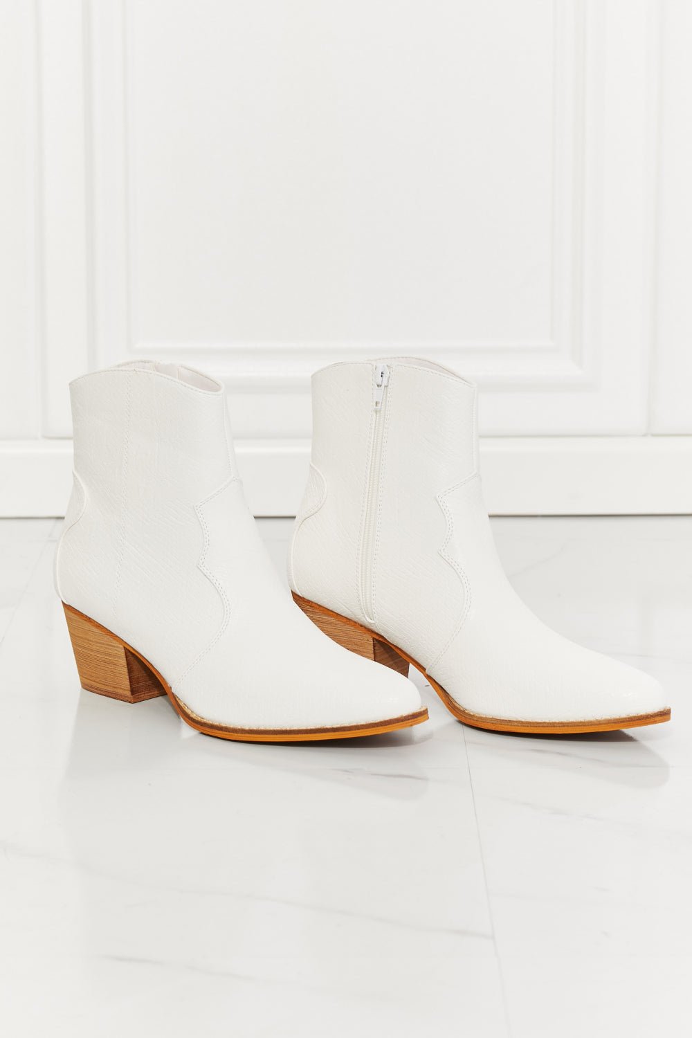 MelodyVegan Leather Western Ankle Boots in White