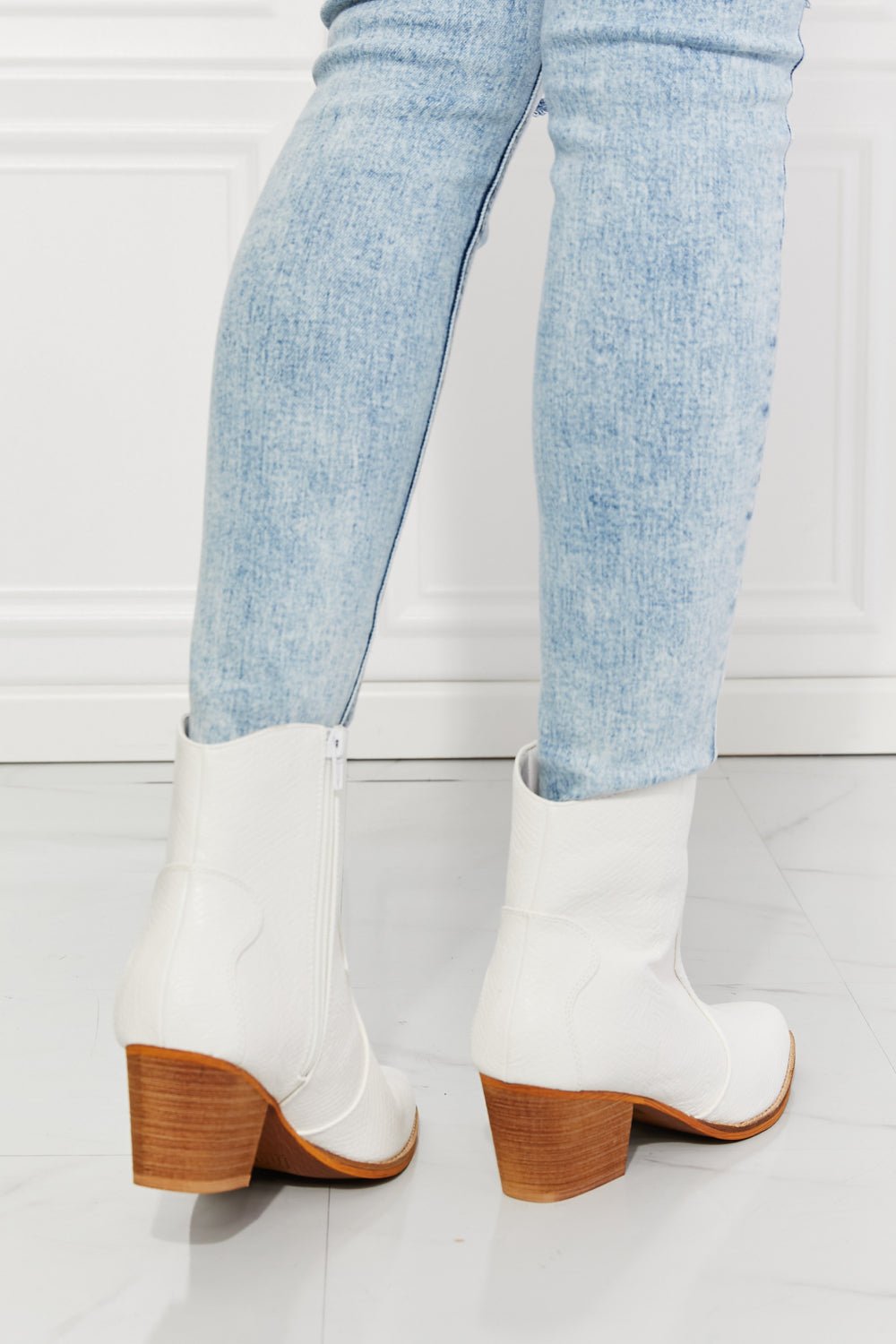 MelodyVegan Leather Western Ankle Boots in White