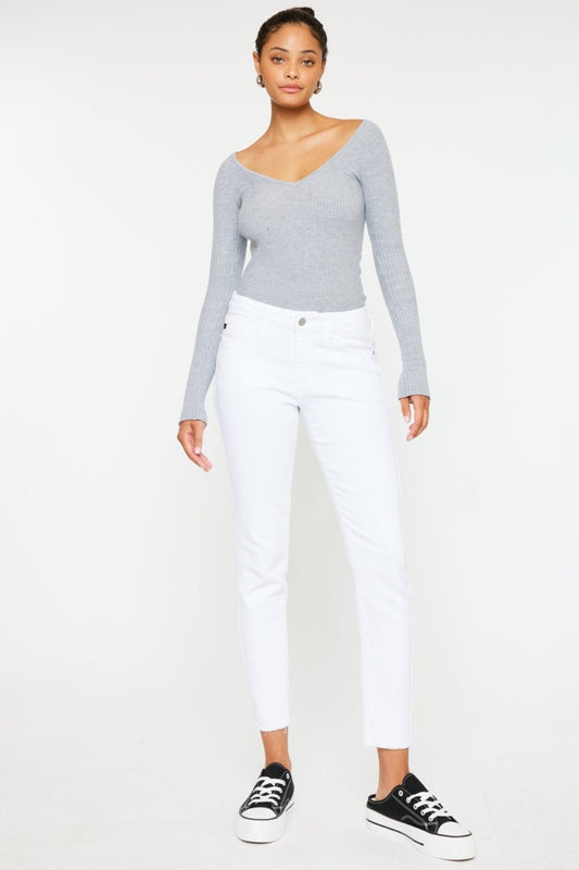 Mid Rise Ankle Skinny Jeans in WhiteJeansKancan