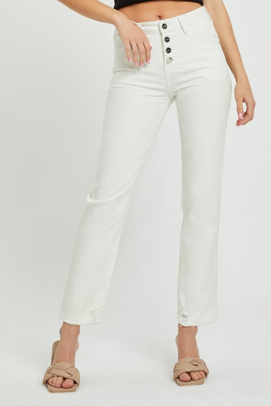 Mid-Rise Tummy Control Jeans in WhiteJeansRISEN