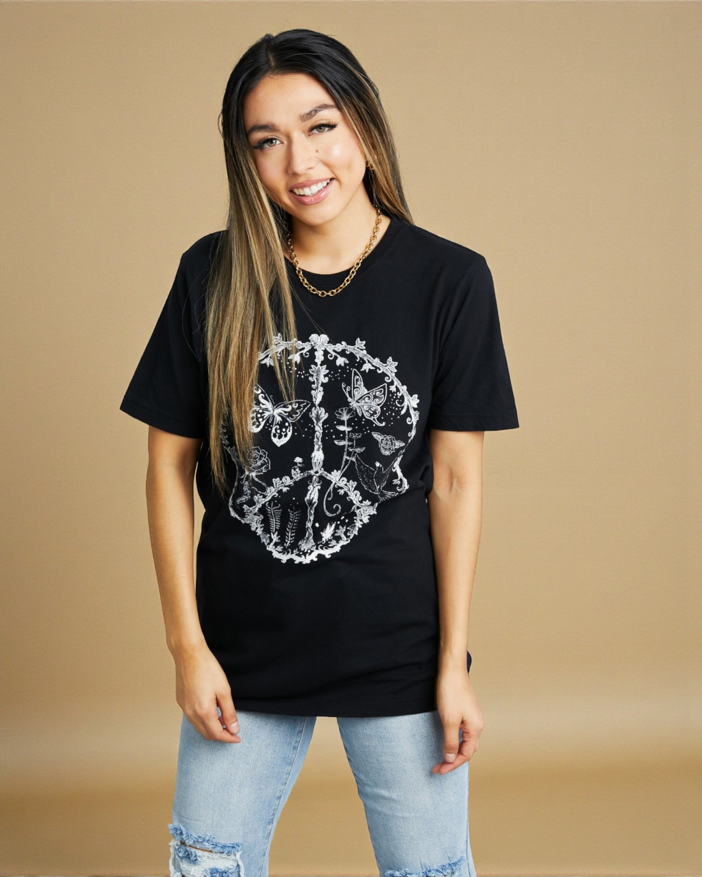 Black & White Botanical Peace Graphic Tee