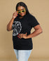 T-shirt graphique avec symbole de paix et papillon en noir