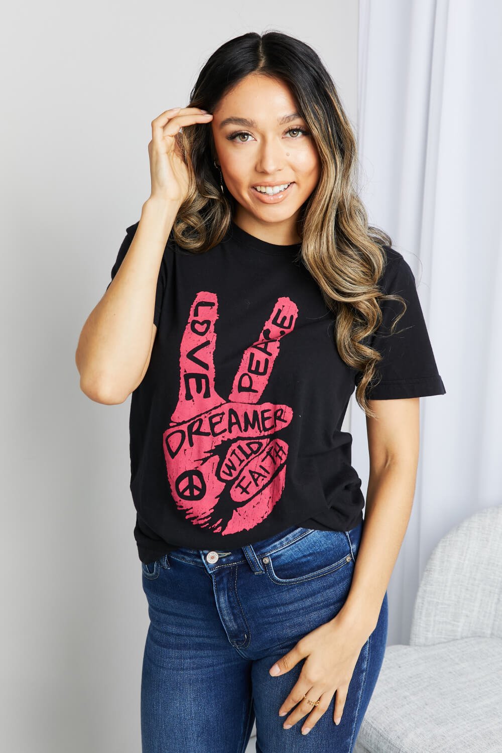 mineBPeace Love Graphic Tunic T - Shirt in Black