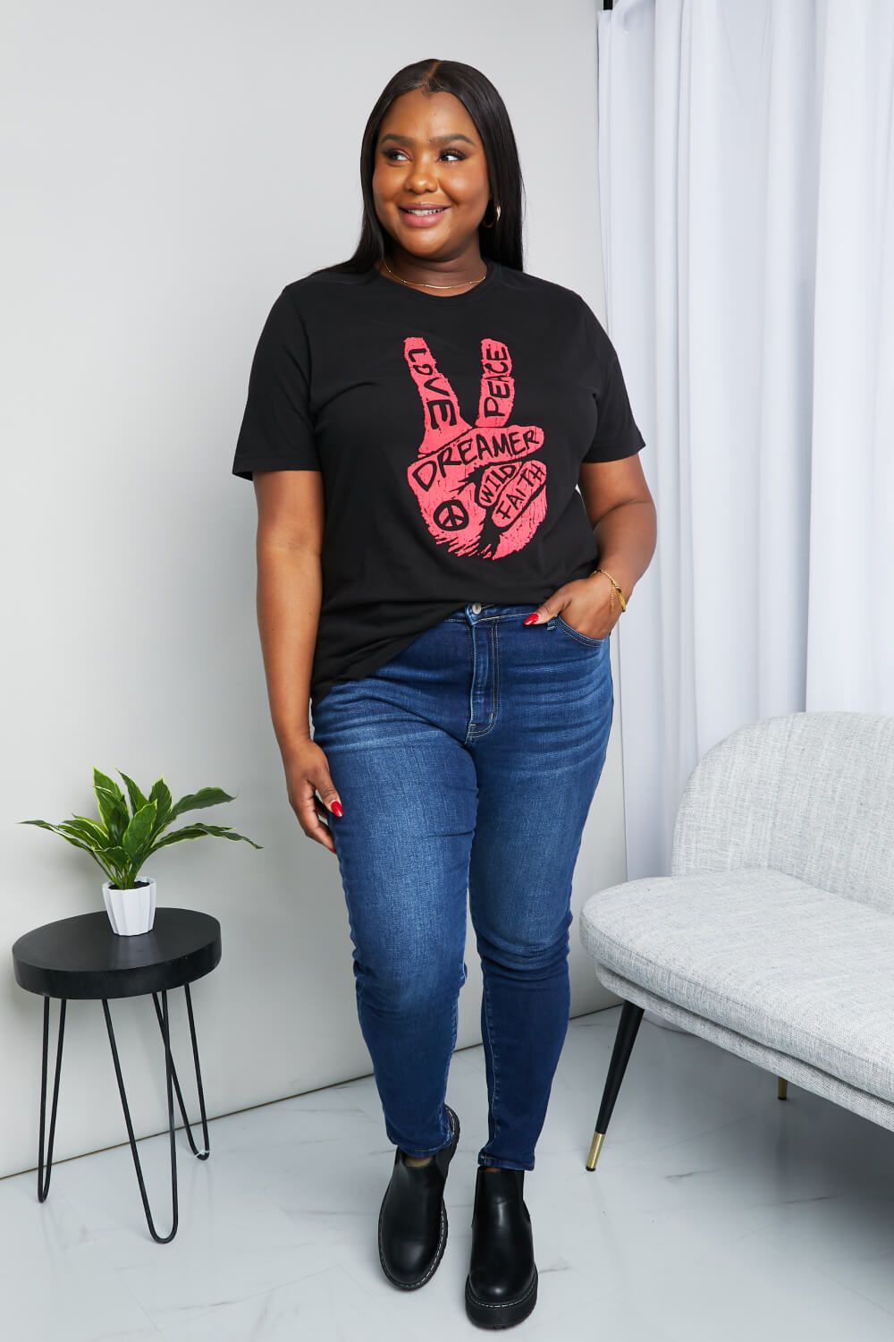 mineBPeace Love Graphic Tunic T - Shirt in Black