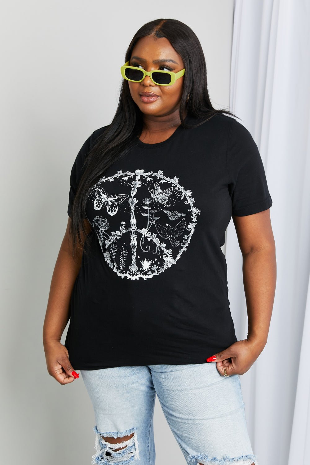 mineBPeace Sign Butterfly Graphic Tee Shirt in Black