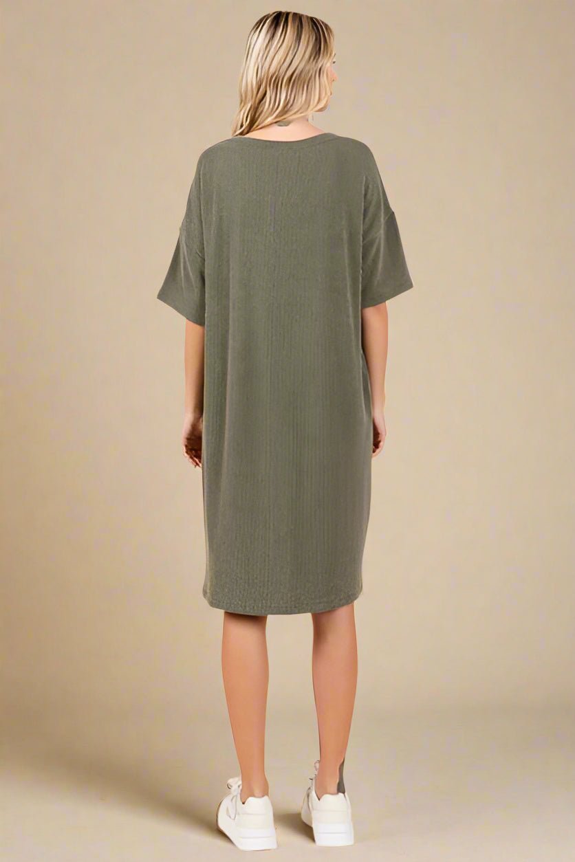 Mittoshop - Army Green Short Sleeve Mini Tee Dress