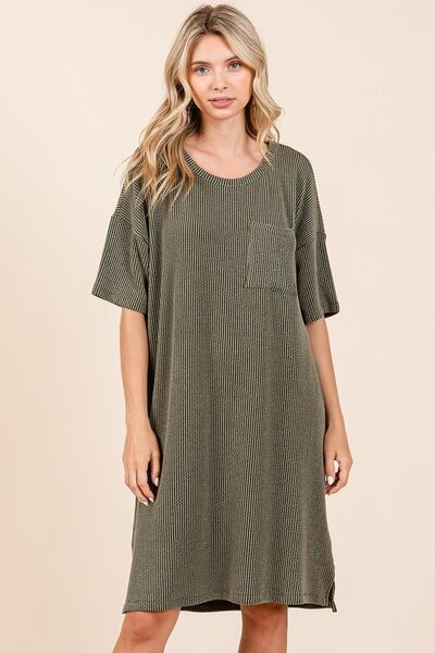 Mittoshop - Army Green Short Sleeve Mini Tee Dress