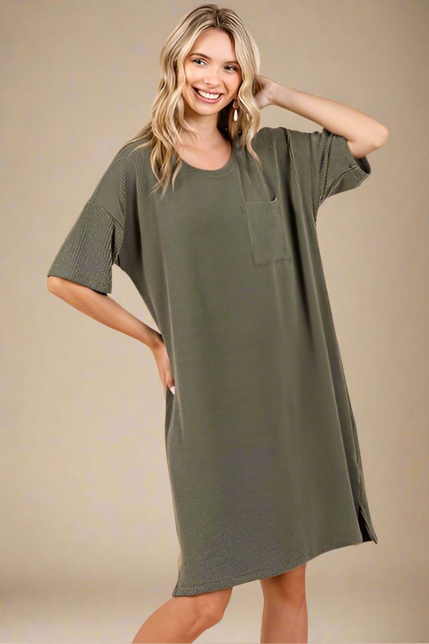 Mittoshop - Army Green Short Sleeve Mini Tee Dress
