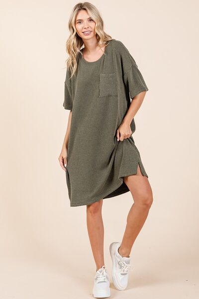 Mittoshop - Army Green Short Sleeve Mini Tee Dress