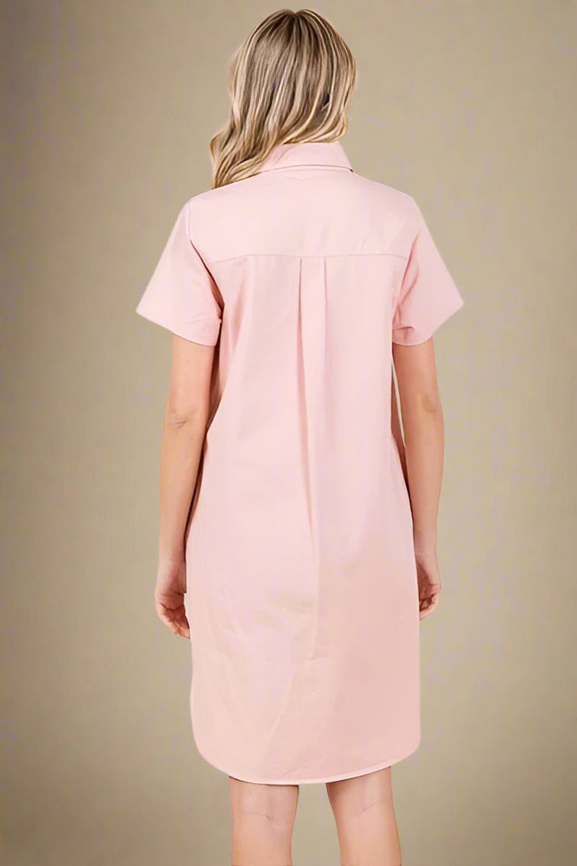 Mittoshop - Baby Pink Short Sleeve Mini Shirt Dress