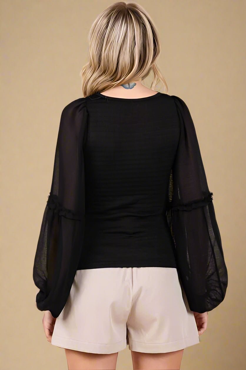 Mittoshop - Black Chiffon Long Sleeve Top
