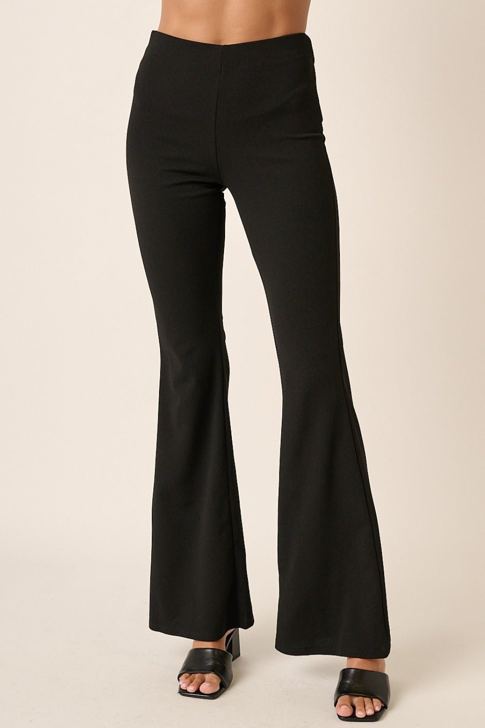 Mittoshop - Black Crepe Knit Elastic Waist Flare Leg Pants