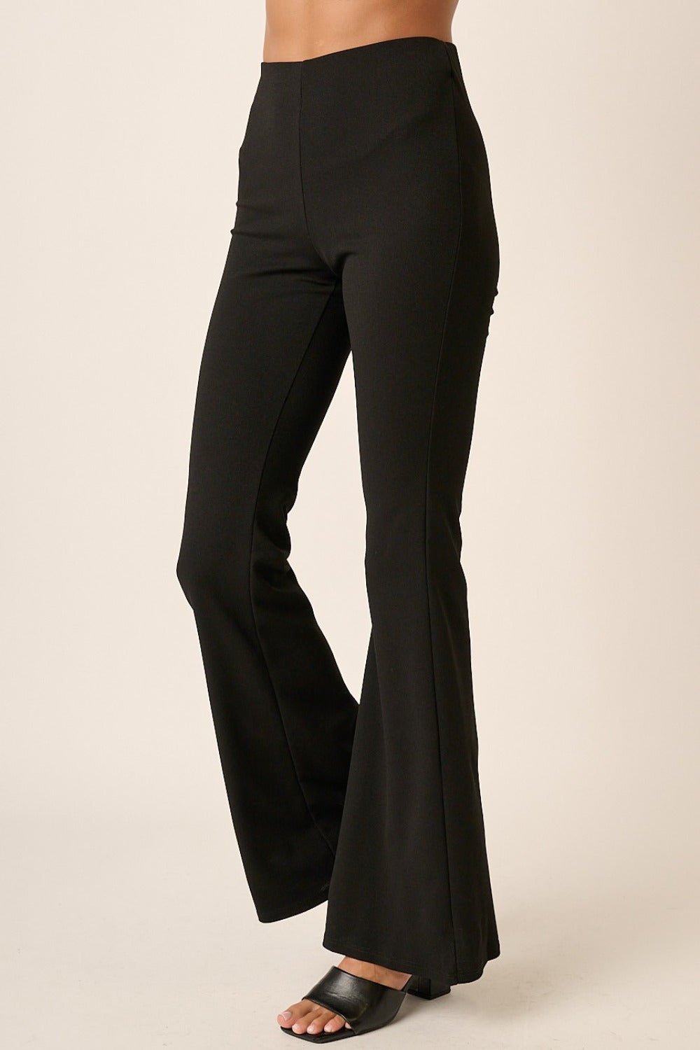 Mittoshop - Black Crepe Knit Elastic Waist Flare Leg Pants