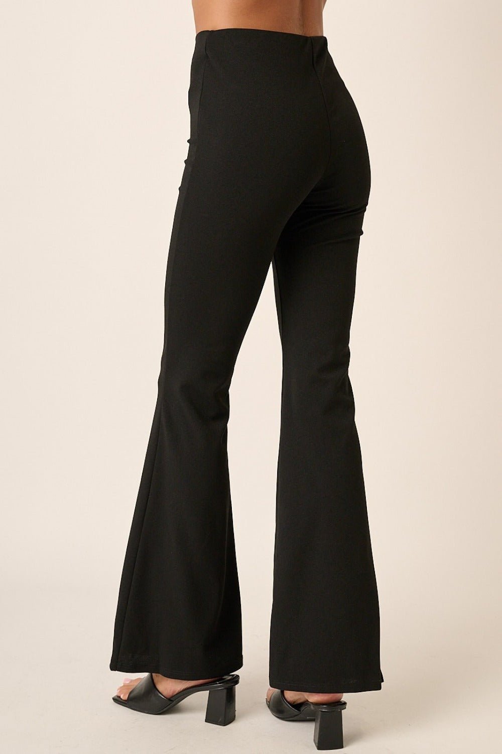 Mittoshop - Black Crepe Knit Elastic Waist Flare Leg Pants