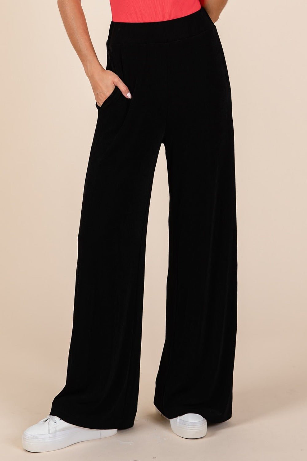 Mittoshop - Black Elastic Waist Pants with Pockets