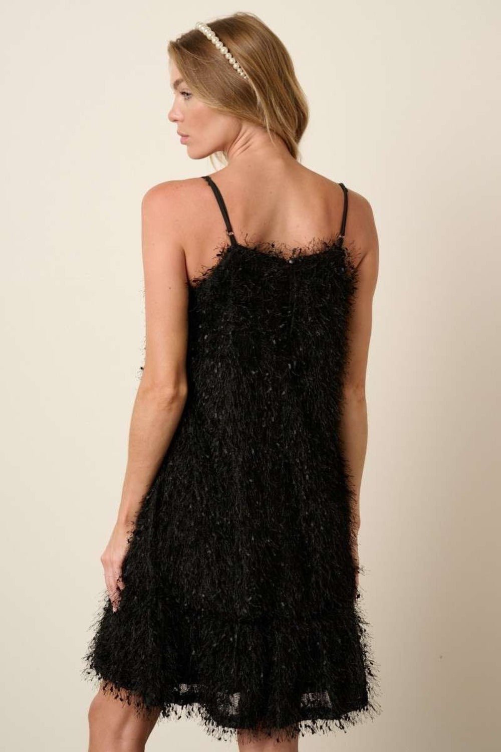 Mittoshop - Black Feather Ruffle Hem Mini Cami Dress