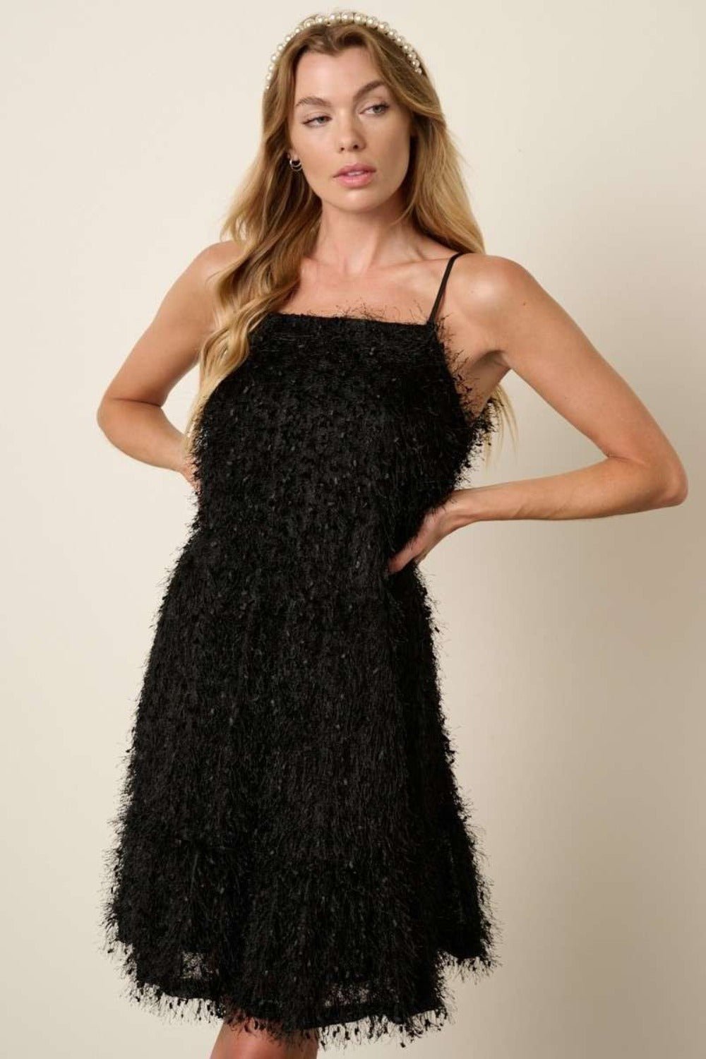 Mittoshop - Black Feather Ruffle Hem Mini Cami Dress