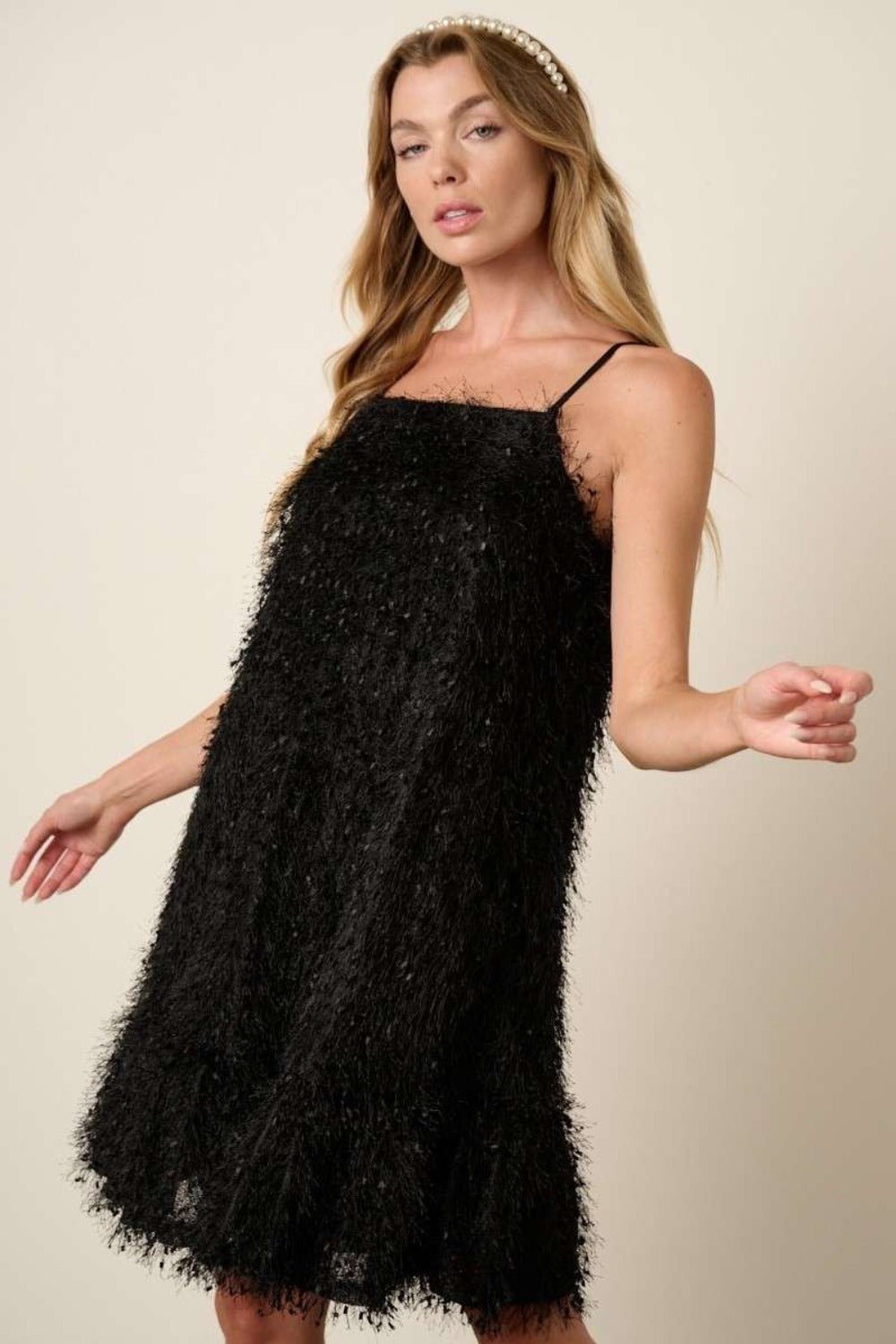 Mittoshop - Black Feather Ruffle Hem Mini Cami Dress