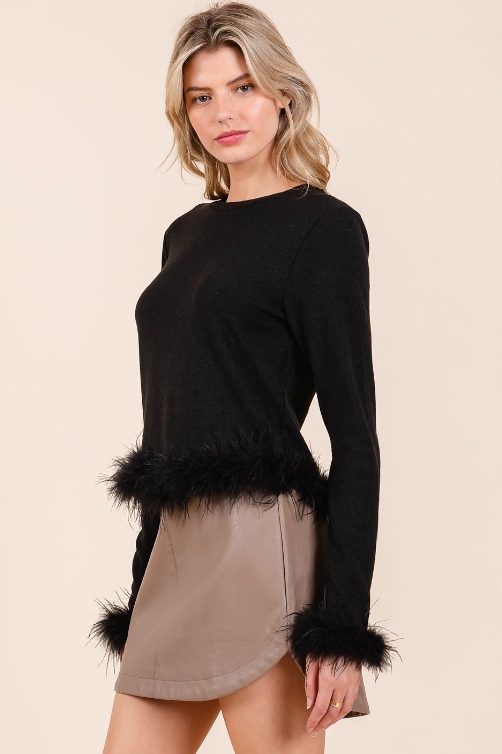 Mittoshop - Black Feather Trim Knit Crop Top