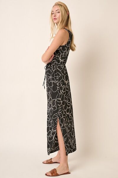 Mittoshop - Black Flower Print V - Neck Sleeveless Maxi Dress