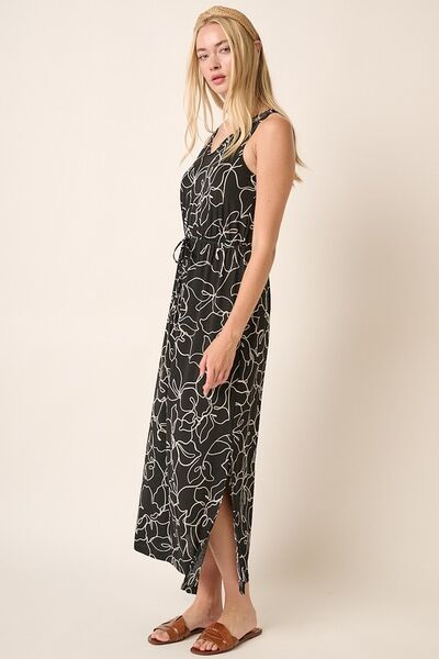 Mittoshop - Black Flower Print V - Neck Sleeveless Maxi Dress