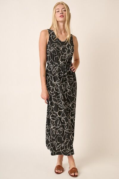Mittoshop - Black Flower Print V - Neck Sleeveless Maxi Dress